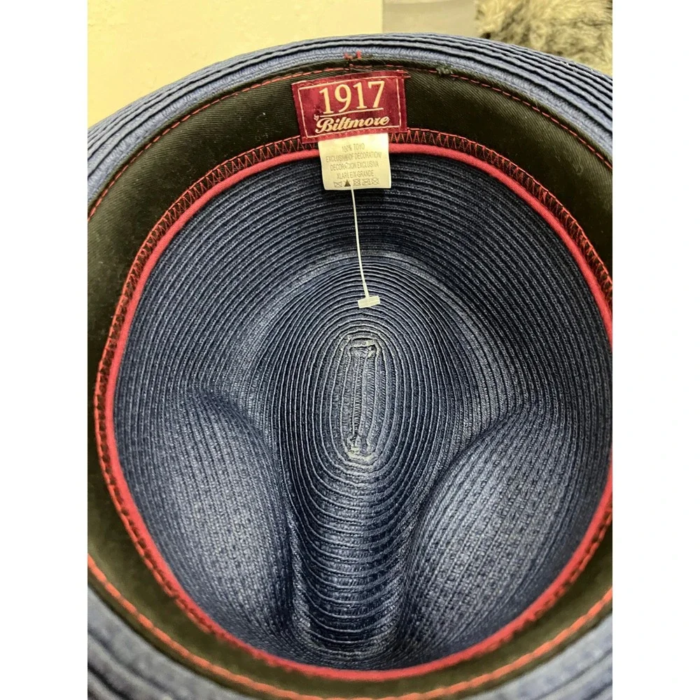 Biltmore 1917 Fedora Hat Mens XL Navy Blue Excellent‎ Toyo Straw Summer Trilby